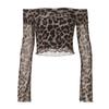 2025 European & American Women's Leopard Print One-Shoulder Semi-Sheer Long-Sleeve Top.