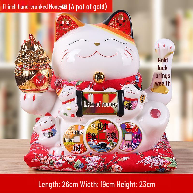 Ceramic Waving Fortune Cat Figurine for Home or Shop Decor