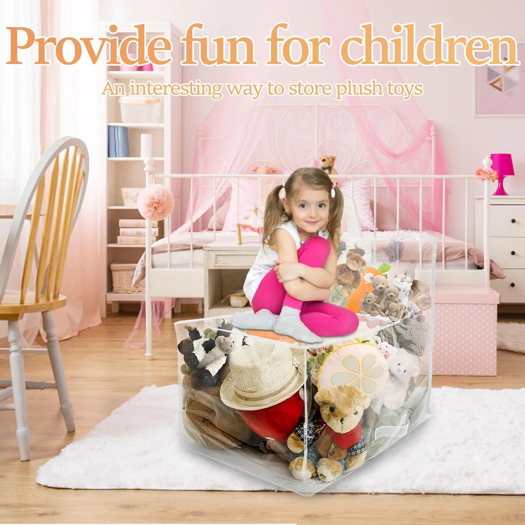 Pokrowiec na pufę przezroczysty PVC wodoodporny dla malucha duża pojemność pufa na pluszaki