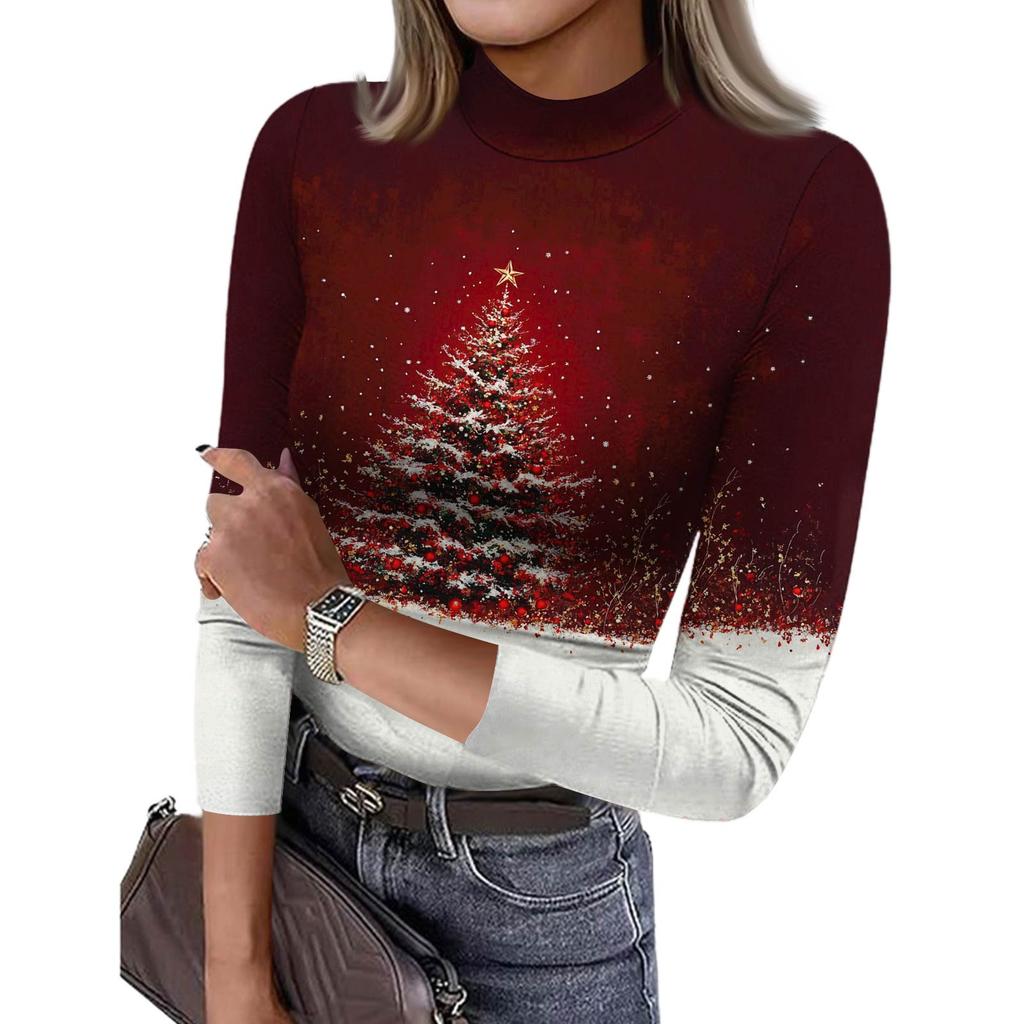 Damen Slim Bottom T-Shirt Mode Lässig Farbverlauf Druck Rundhals Pullover 3/4 Ärmel Top