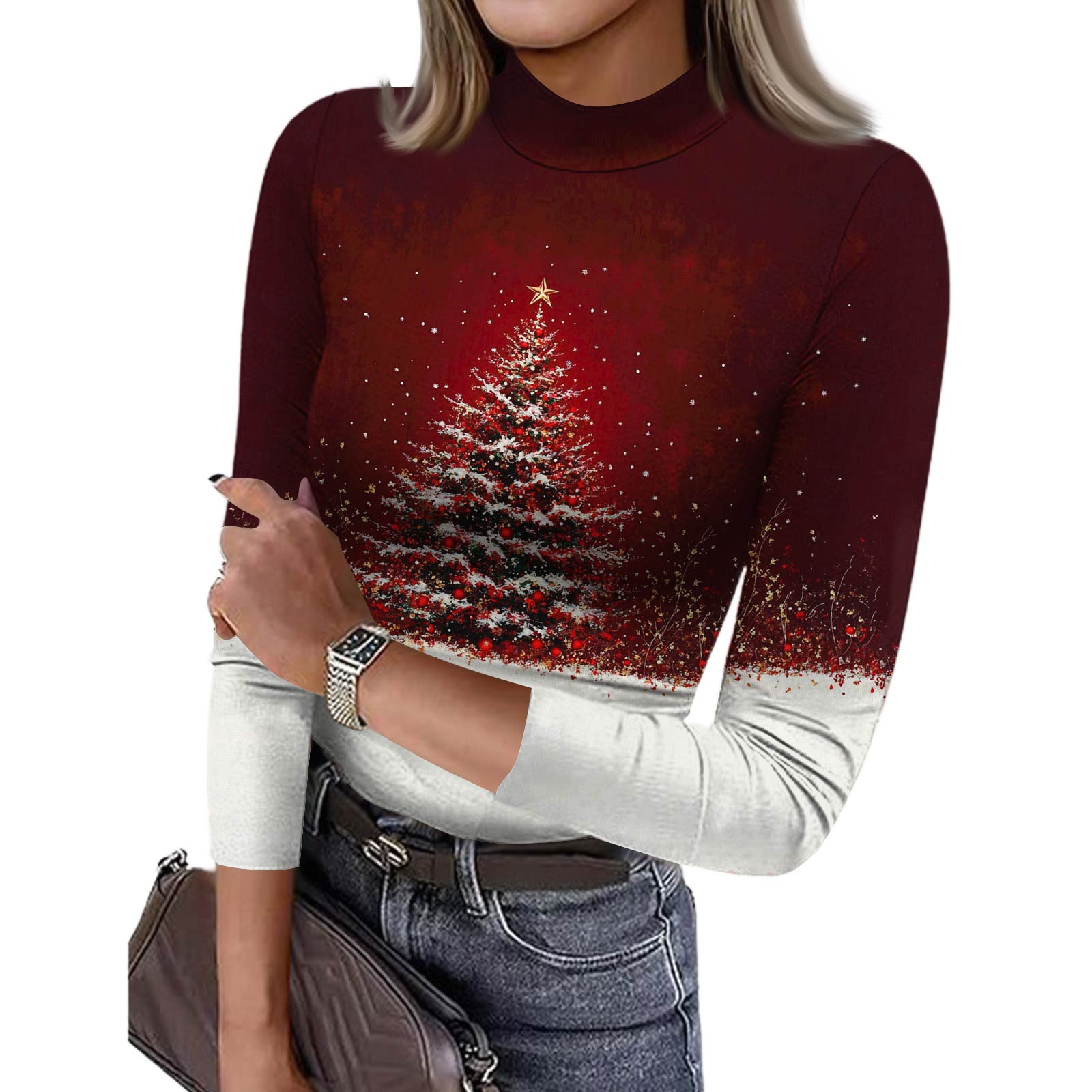 

Женская футболка с облегающим низом, модная повседневная, с градиентным принтом, с круглым вырезом, пуловер, топ с рукавом 3/4 XL арбуз красный