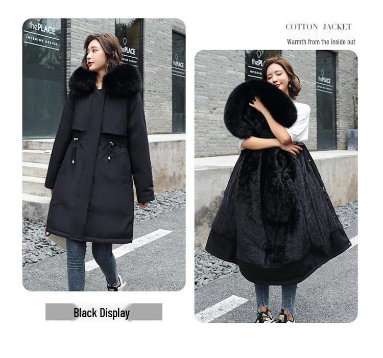 European & American Women's Mid-Length Fur Collar Cotton Jacket