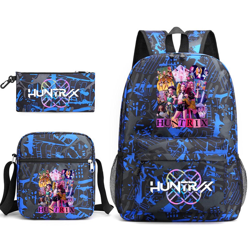 Set da 3 pezzi Anime Cartone Animato K-Pop Cacciatori di Demoni Zaino Stampato con Borsa a Tracolla Astuccio per Ragazzo Ragazza Adolescente Zaino Scolastico di Grande Capacità