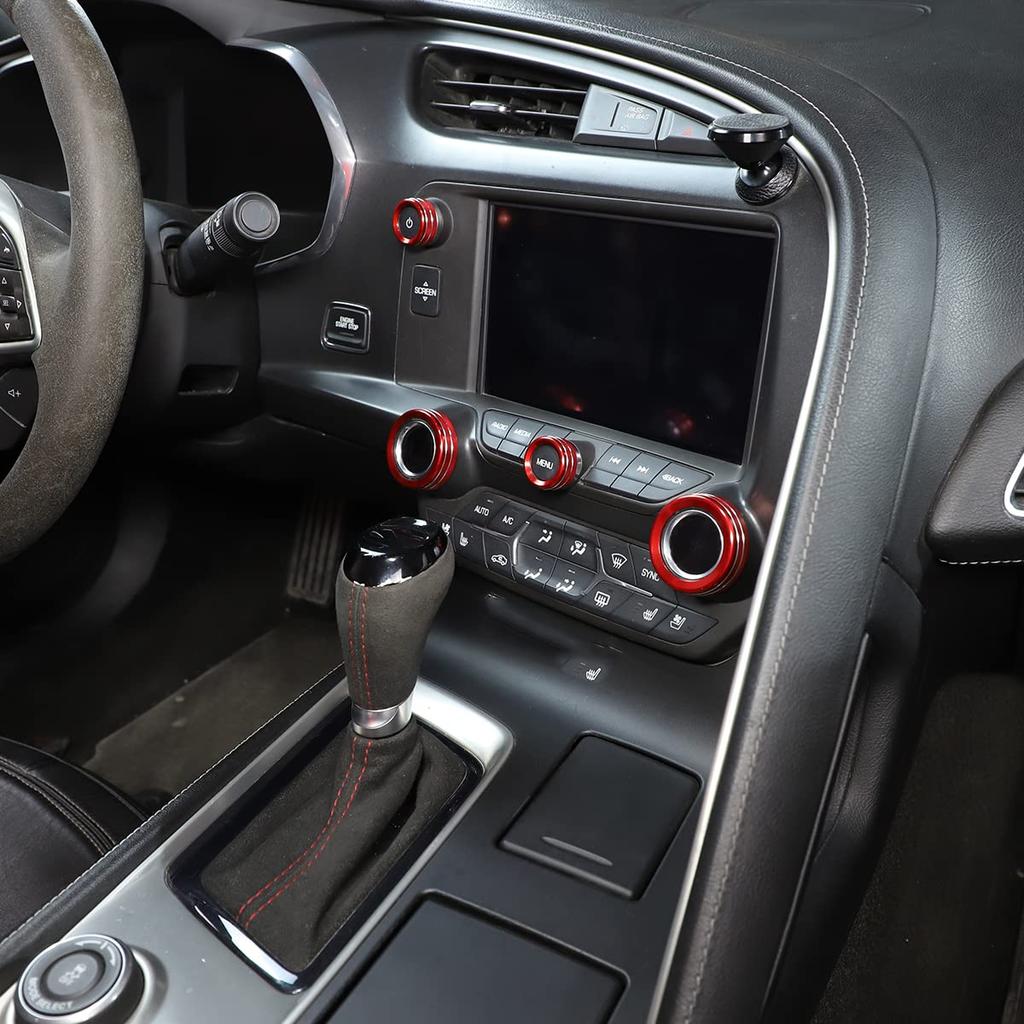 METYOUCAR Set of Aluminum Alloy Air Conditioning and Volume Control Knob Decorative Rings for Chevrolet Corvette C7 4-Piece 2014-2019 (Red)