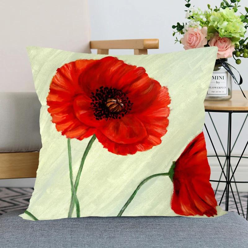 

Наволочка с красным маком для спальни, домашний декор, красивый подарок, квадратная мягкая 40x40cm