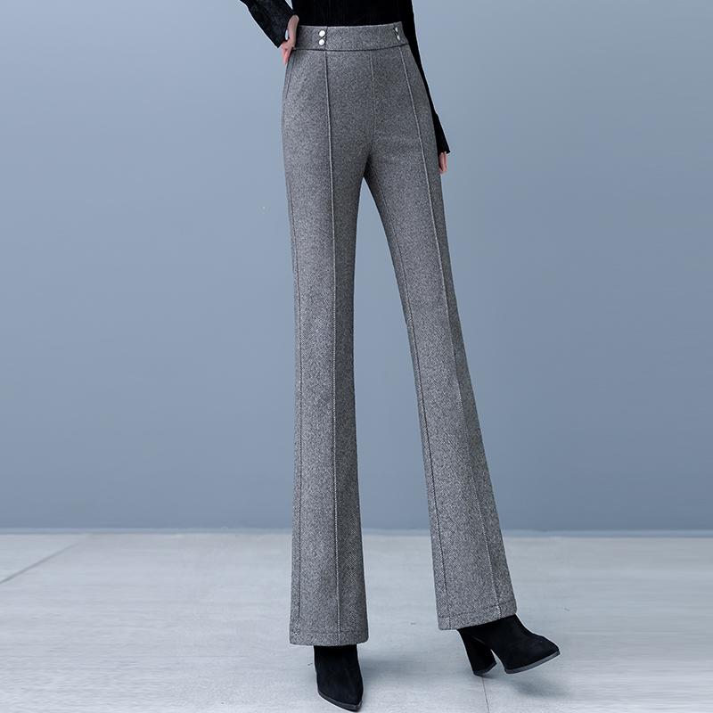 Women's High Waist Woolen Flare Pants, Fleece-lined, Slimming Casual Winter 2025 Trousers for Middle-aged Moms.