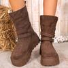 Fashion Brown Chunky Platform Women's Snow Boots Winter Retro Button Buckle Detor Snow Boots Woman Faux Suede Keep Warm Botas Mujer