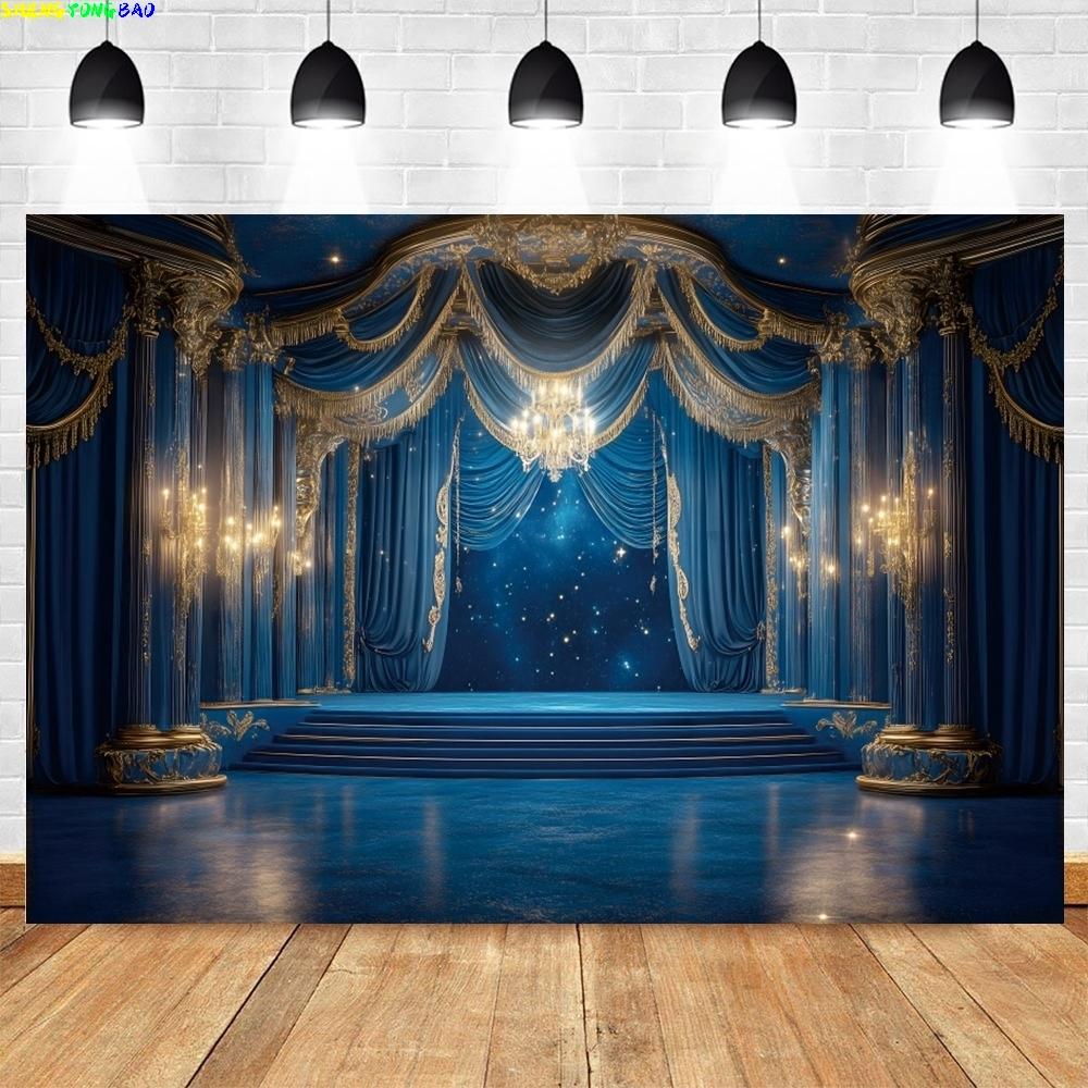 Vintage Blue Palace Backdrop For Photography Boy Baby Shower Birthday Party Background Artistic Portrait Photo Shoot Props
