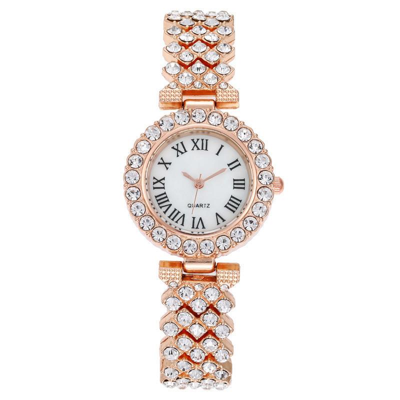 Trendy Unisex Populární Diamantové Dámské Hodinky Dámské Dvouvrstvé Diamantové Dámské Vysoce Kvalitní Luxusní Quartzové Hodinky Římský Vzor Náramek Módní 2KS