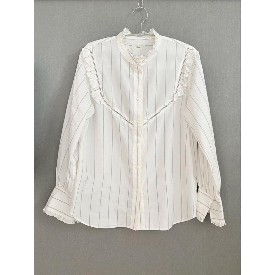 IENA Cotton Lyocell Silk Ruffle Shirt Blouse