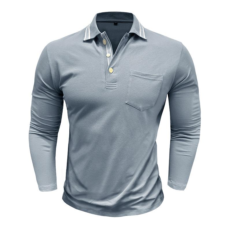 Spring Trend Men's Long Sleeve Casual Polo Shirts Solid Lapel Button Up Pullover Tops Autumn Turn Down Collar Polos