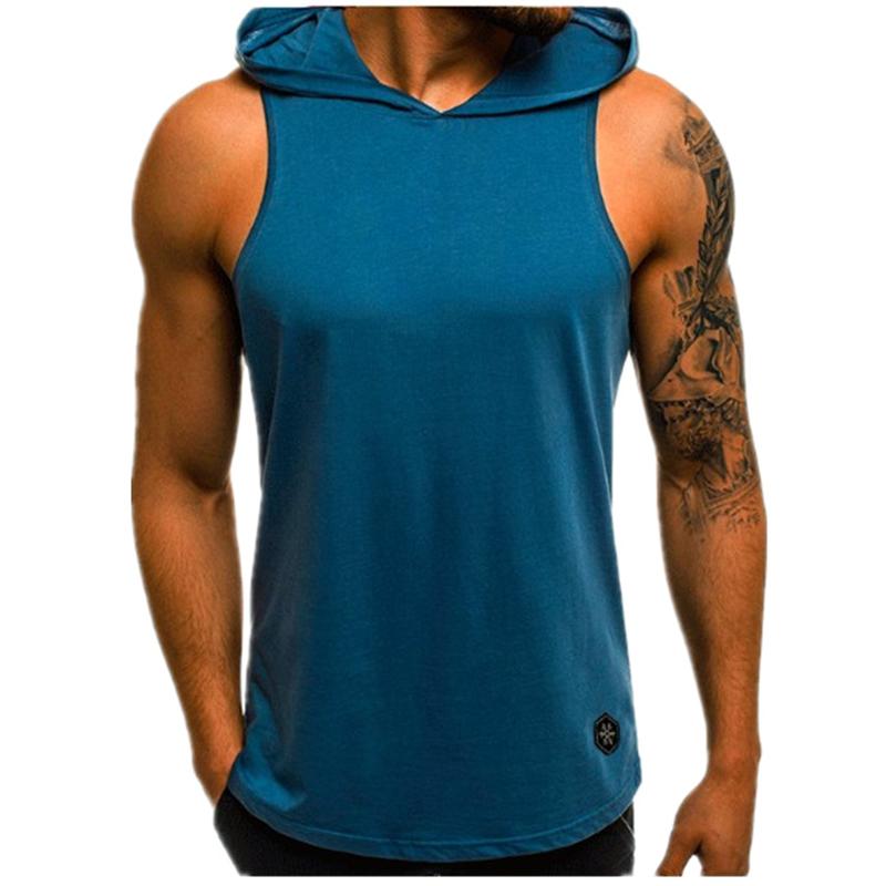 Men's Gym Pullover Vest Sleeveless Casual Hoodie Hooded Tank Tops Muscle T-Shirt