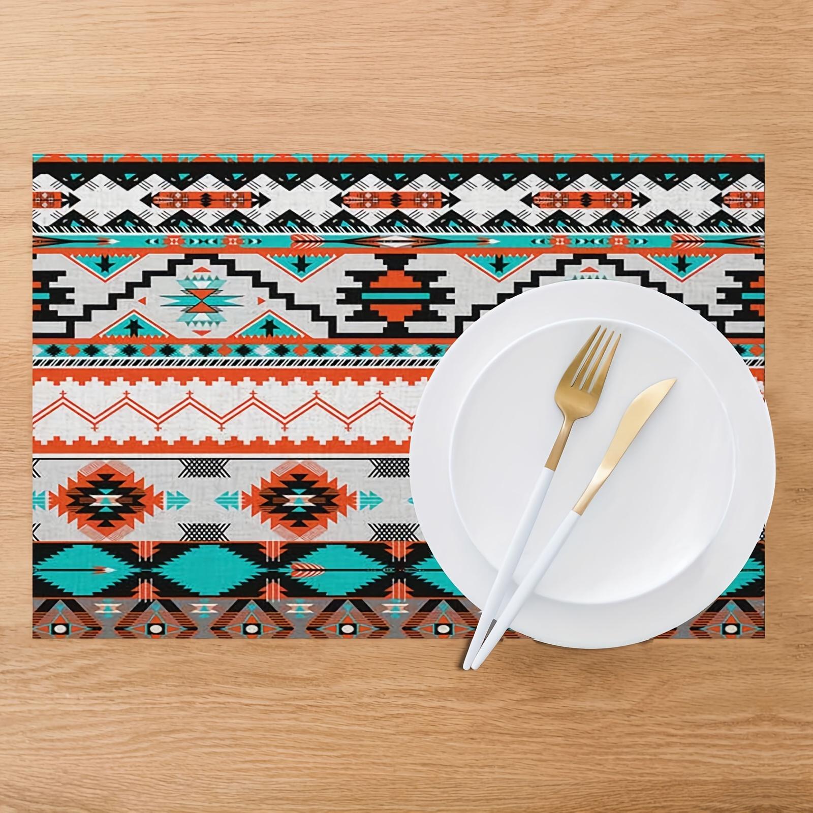 

4Pcs Aztec Pattern Placemat Geometric Indigenous Tribal Striped Tablemat 30*45CM Cotton Linen Dining Table Home Kitchen Deco 4Pcs-30X45cm(12X18in