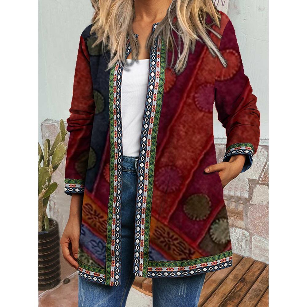

GMXIA осень зима винтажный этнический стиль принт большой размер куртка кардиган женская одежда XXXL