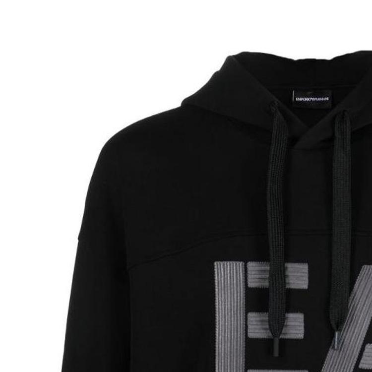 Emporio Armani FW22 Logo Embroidered Drawstring Hooded Long Sleeve Sweatshirt Men Sweatshirt Black 6L1MB1-1JHSZ-0999