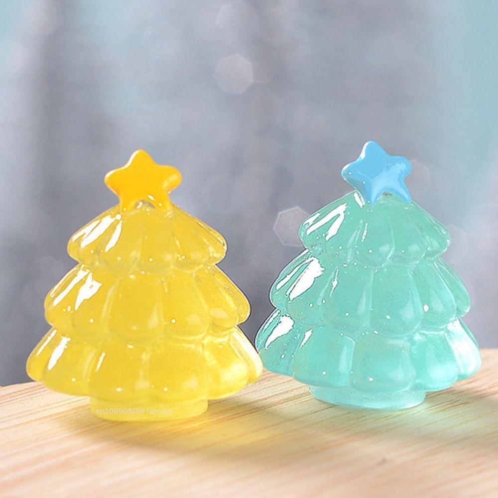 Mini Christmas Tree Micro Landscape Figure Ornament Luminous Pine Tree Decorations Ornament Desktop Decor Resin Craft