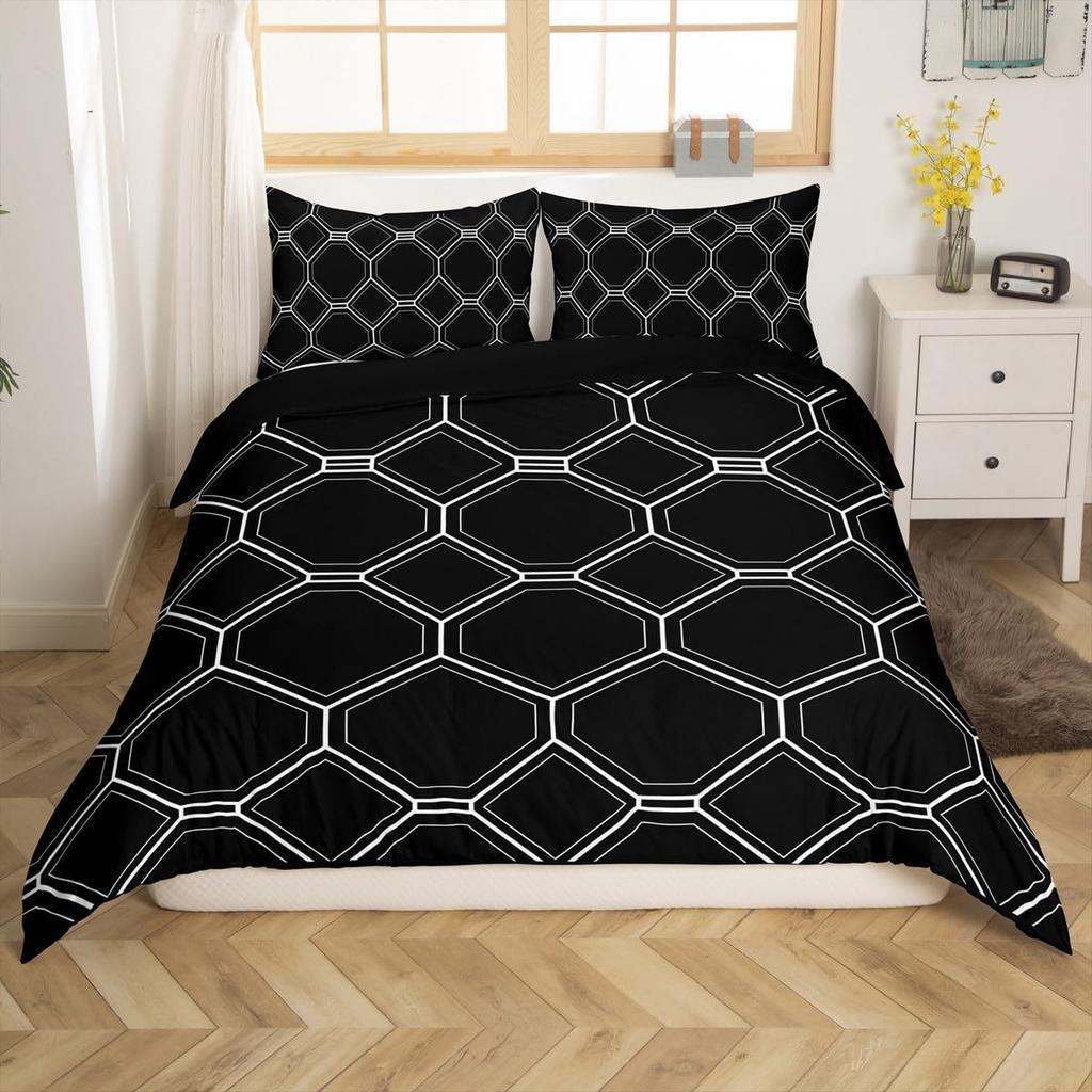Honeycomb-Duvet Covers For Kids Teens Queen Lightweight Down Quilt Covers Room Decor 2 Pillowcases 1 Duvet Cover No Comforter