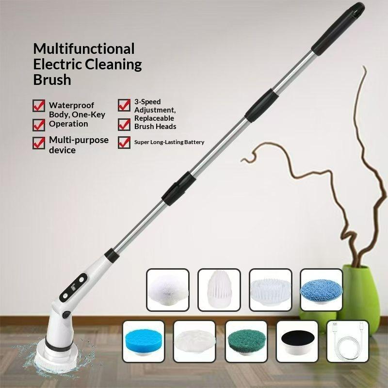 Multifunctional Electric Cleaning Brush Household Kitchen Bathroom Floor Brush Long Handle Retractable Waterproof Cleaning Tool type-c english manual