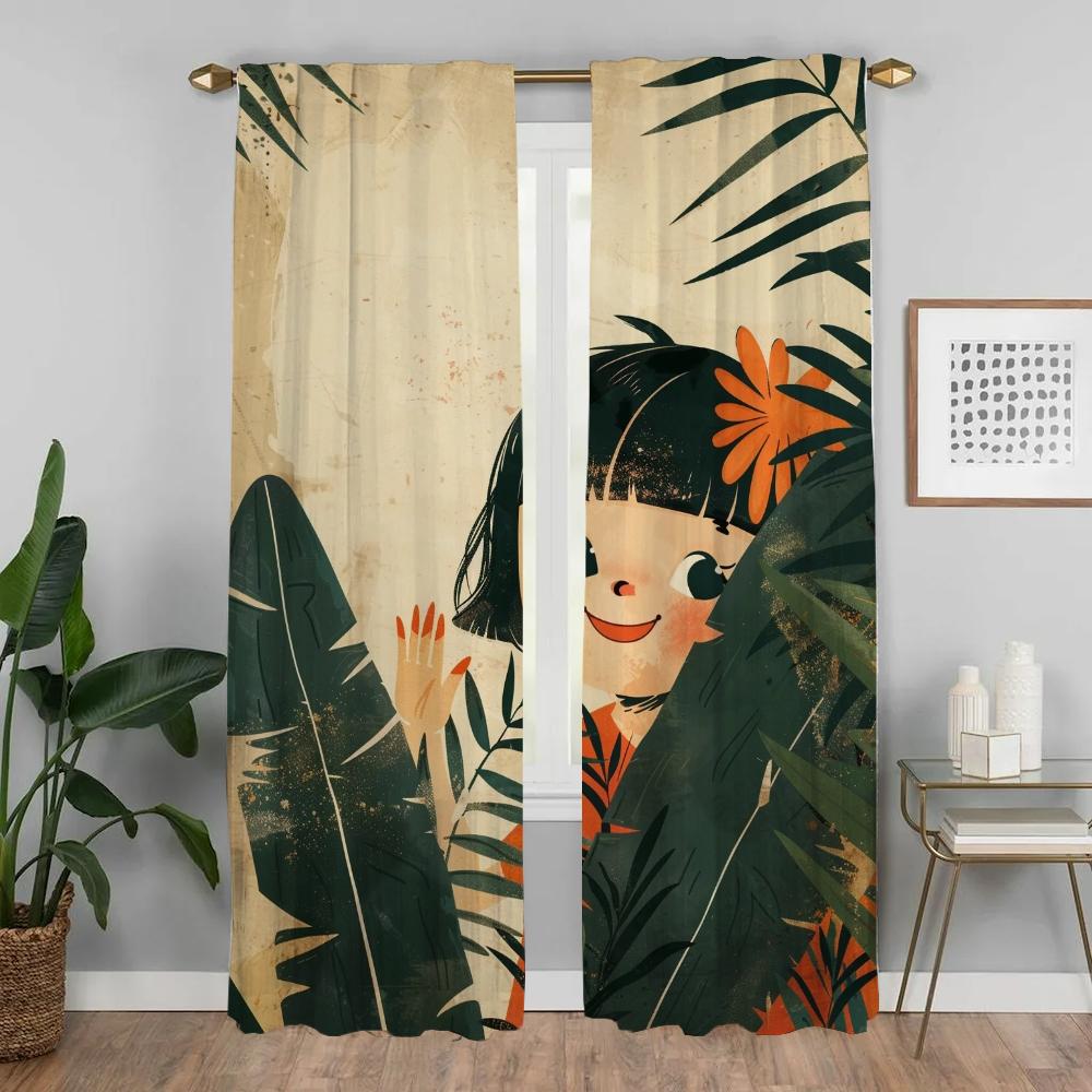 Vorhänge für Schlafzimmer Freches kleines Mädchen Heiminterieur Vorhänge 2 Stück Jalousien Verdunkelungsvorhang Raumteiler Halloween-Dekoration