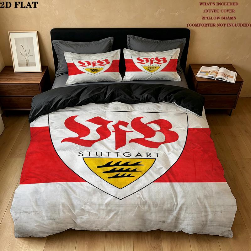Ensemble de couette à motif Vfb Stuttgart Housse de couette Taie d'oreiller Décoration de maison Cadeau d'anniversaire (1 * housse de couette + 2 * taie d'oreiller sans garnissage)