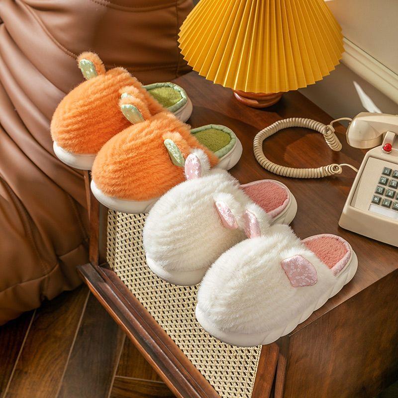 

Cotton slippers women spring autumn winter indoor non-slip home warm home couple winter plush men 38-39 [Suitable for sizes 37-38]