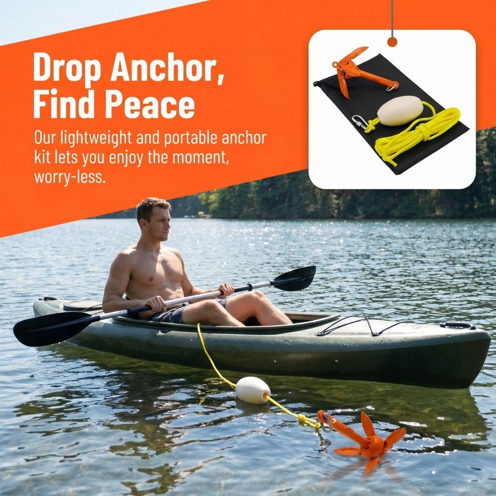Folding Design Marine Kayak Anchor Kit Aluminum Zinc Zinc Alloy Kayak Anchor Rope Kit  Canoe