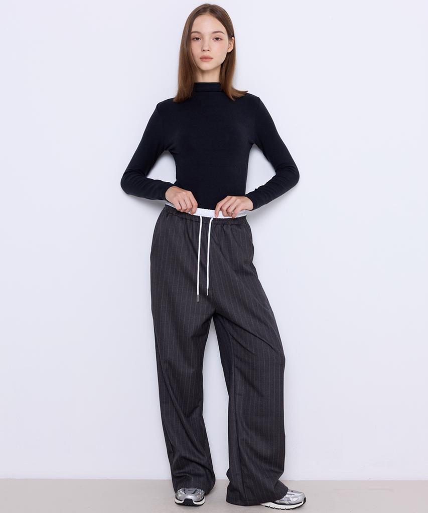 MANAVIS7 Striped Elastic Pants [Charcoal]