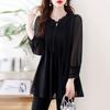 2026 Spring and Autumn New Large Size Tummy-Covering Slimming Top with Stylish Design, Chiffon Long-Sleeve Women's Top