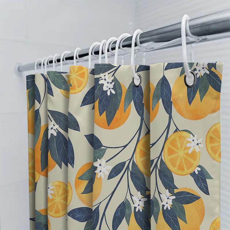 Orange Citrus Fruit Pattern Shower Curtain Botanical Tropical Nature Farmhouse Bathroom Decor Waterproof Fabric Backdrop