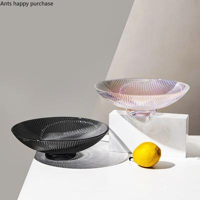 Glass Fruit Plate Tall Feet Transparent Glass Plate Snack Tray Dishes Dessert Bowl Cake Pan Fruit Salad Bowl Decorative Plates