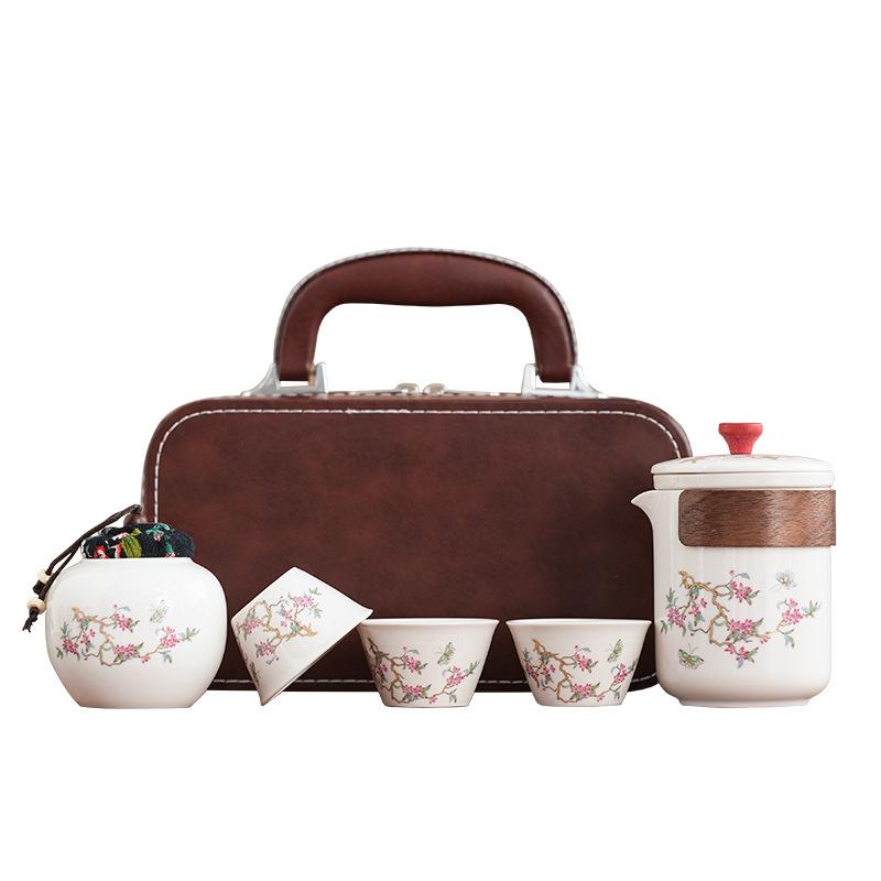 Chinese Portable Tea Drinking Wisteria Flower Ancient Rhyme Pot Car Express Cup Travel Kung Fu Tea Set Small Set Business