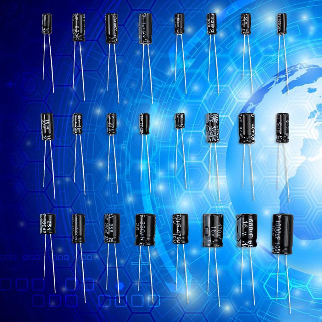 500pcs Electrolytic Capacitors Assortment Kit 24 Values 0.1UF 1000UF Aluminum Capacitors Set with Plastic Case