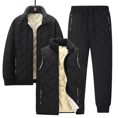 Mens Tracksuit Set Fashion Jogger Winter Fleece Warm Hooded Jacket Vest + Pants 3 Piece Male Casual Running Sports Suit