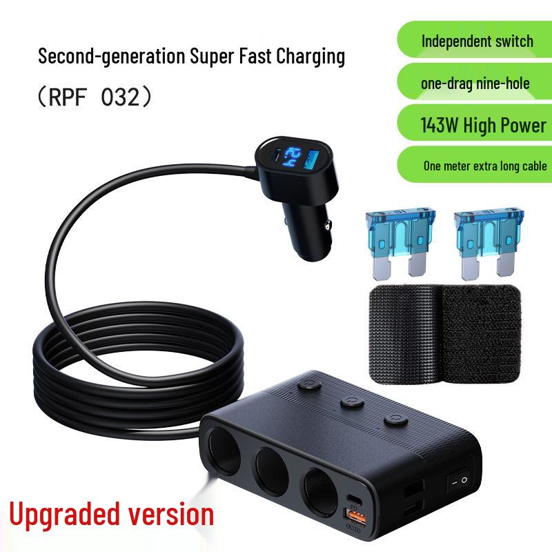 

127W Multi-Port Car Charger Adapter with PD Fast Charging and Type-C Cigarette Lighter