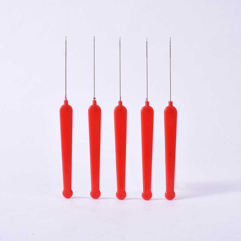 DIY Bead Threading and Knotting Tool with Red Handle for Jewelry Crafting.