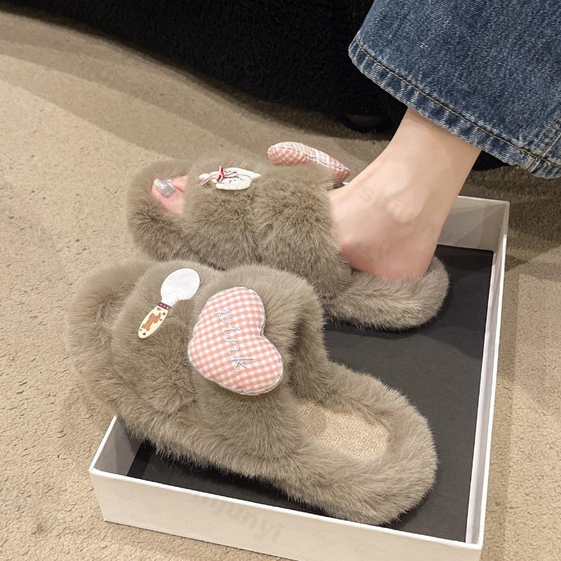 Women Cotton Slippers Autumn Winter New Fashion Outdoor Non Slip One Word Slippers Lightweight Comfortable Soft Sole Plush Shoes