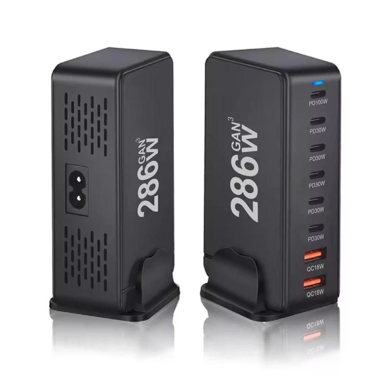 286W Gan Charge Fast 3.0 USB Type C Fast Charger Mobile 8-port USB Type C PD Charger Convenient To Carry Tablet Charger