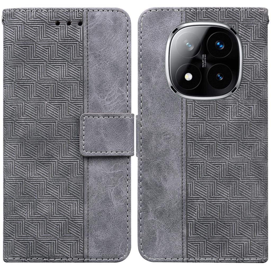 For Xiaomi Redmi Note 14 Pro 5G/Poco X7 5G Case Geometry Pattern Leather Wallet Phone Cover with Wrist Strap