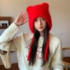 Cute Ears Autumn and Winter Wool Rabbit Hair Straps Candy-colored Wool Hat Bag Head Ear Protection Knitting with Student Warm Girl