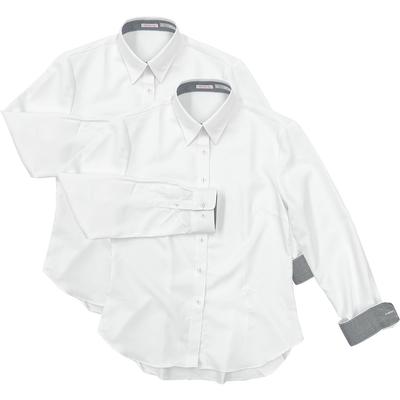 Weißes Langarmkleid Stretch Bürouniform Weißes Dobby von HORIZON-GC Damenhemd, Bügelfreie Bluse, (Größe L, [Set 2])