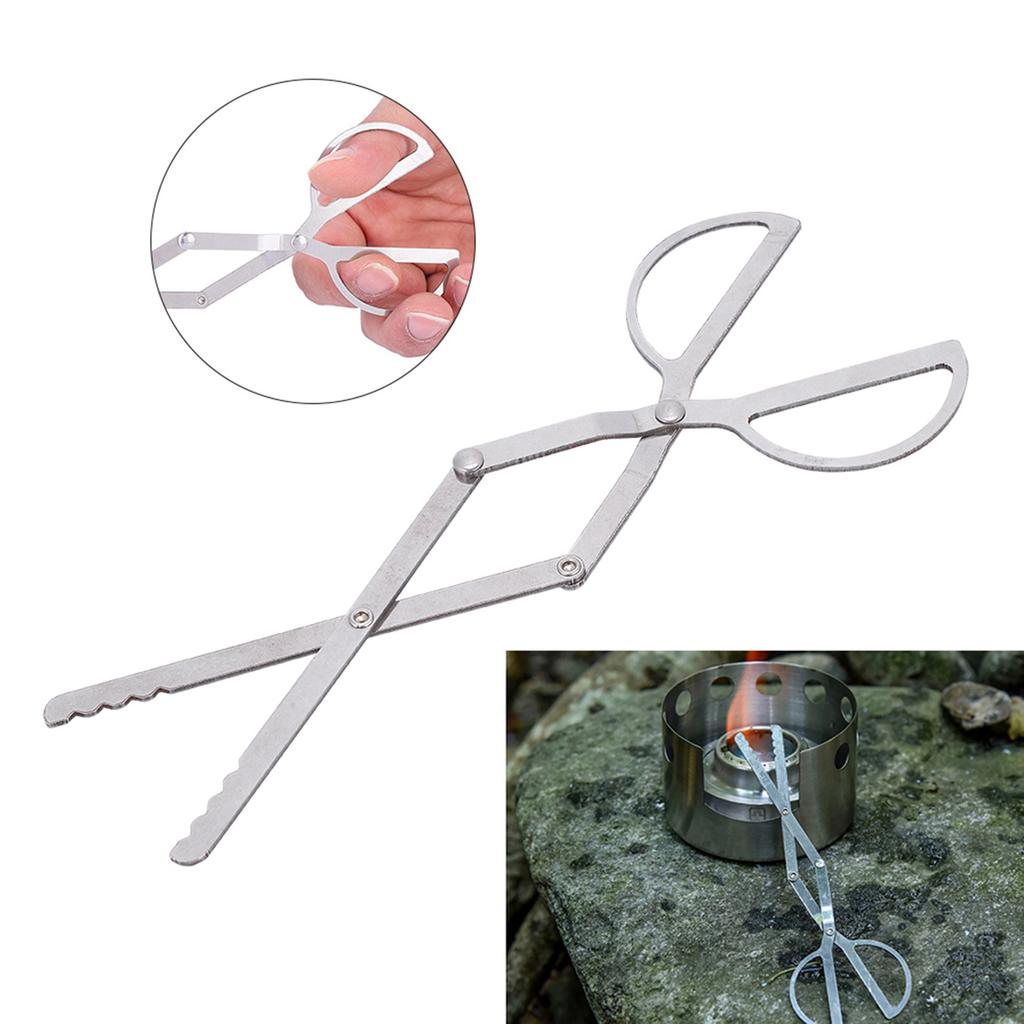 Protable Stainless Steel Folding Fire Tongs Outdoor Camping Hiking Stove Accessory