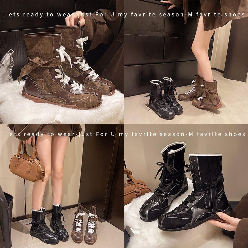Round Boots 2025 Martin Boots Women's Short Boots German Training Retro Casual Sports Autumn New Mid-tube Western Boxing