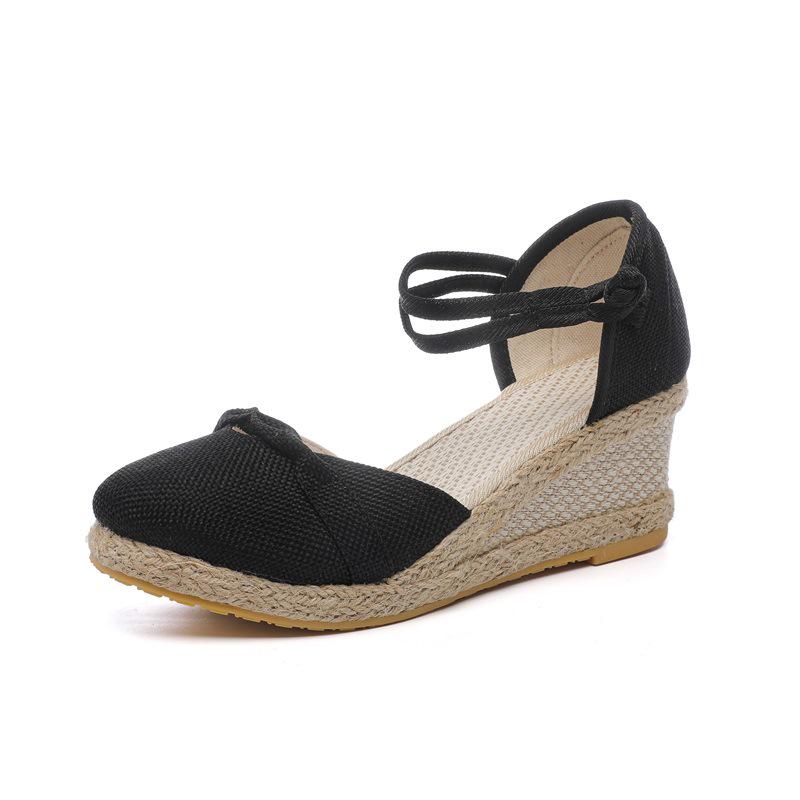 Korean Style 2025 Women's Wedge Heel Espadrille Sandals - Comfortable, Casual, Pointed Toe, Buckle Design