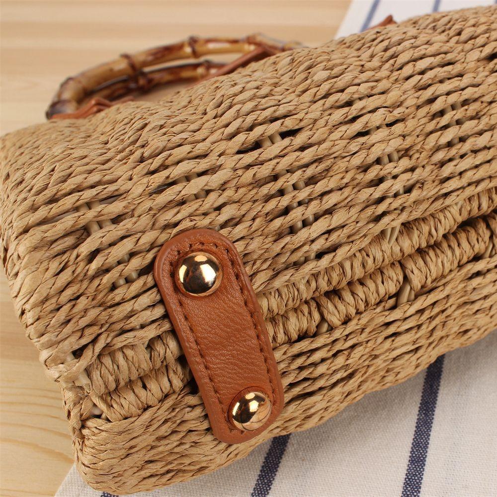 Vintažinis bohemiškas popieriaus virvės krepšys su rotango stiliaus rankena, retro rankinė per petį moterims, meniška pintinė rankinė naujo dizaino