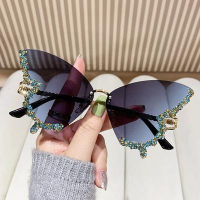 Luxury Diamond Butterfly Sunglasses Women Brand Y2K Vintage Rimless Oversized Sun Glasses Ladies Eyewear Luxury Diamond Butterfl