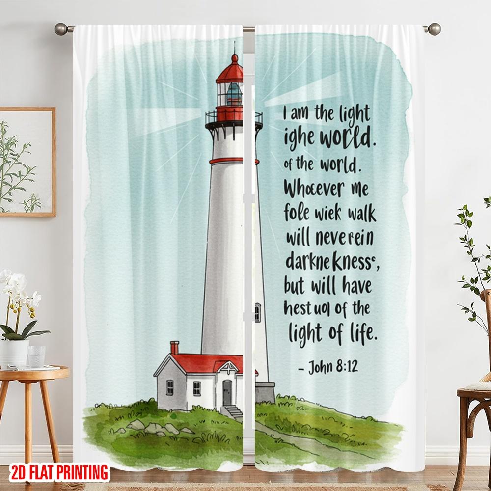 2pcs 2D Flat Printing Curtain Jesus Light of World Lighthouse Fabric Without Electricity Party Decorations Use for Outdoor