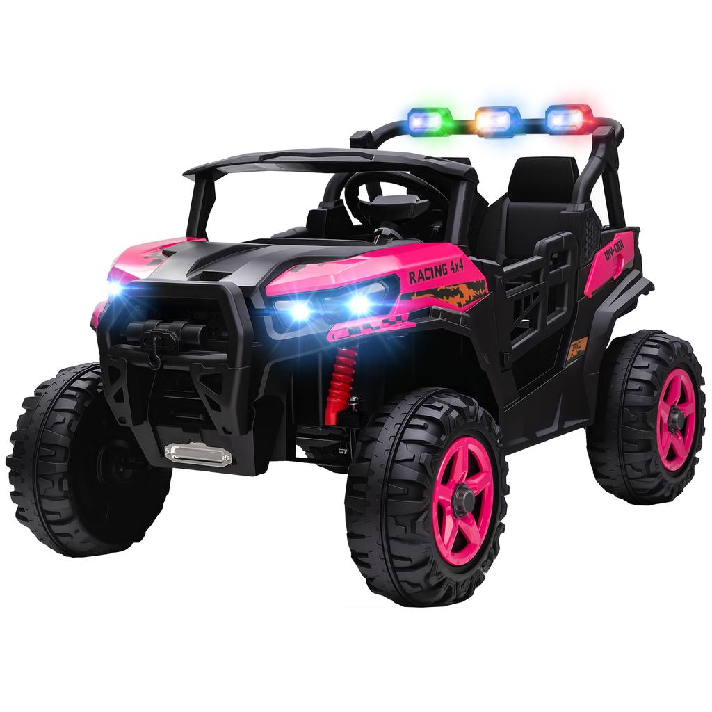 24V Electric Ride on Car, 2-Seater Electric Car for Kids with Remote, Bluetooth, Soft Start, Suspension Spring, Pink
