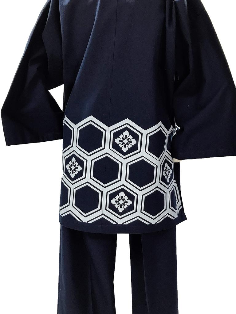 Kurume Tsumugi Made in Luxury Tsumugi Printed Carefully Made from the Tortoise Navy L [Edoten] Samue, Weave, Japan, Samue, Materials, Men's, Shell,