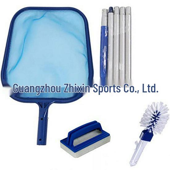 Four-Piece Pool Cleaning Set with Pole, Net, Sponge, and Brush