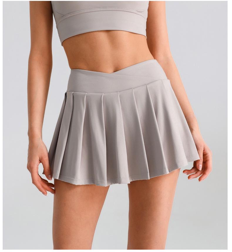 Solid Color High Waist Tummy Control Yoga Skirt - Women's Two-Piece Anti-Exposure Tennis Fitness Shorts